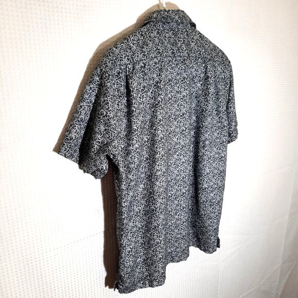 Roundtree Yorke M Shirt Men Black White Leaf Print Short Sleeve Button Cotton - Picture 5 of 5